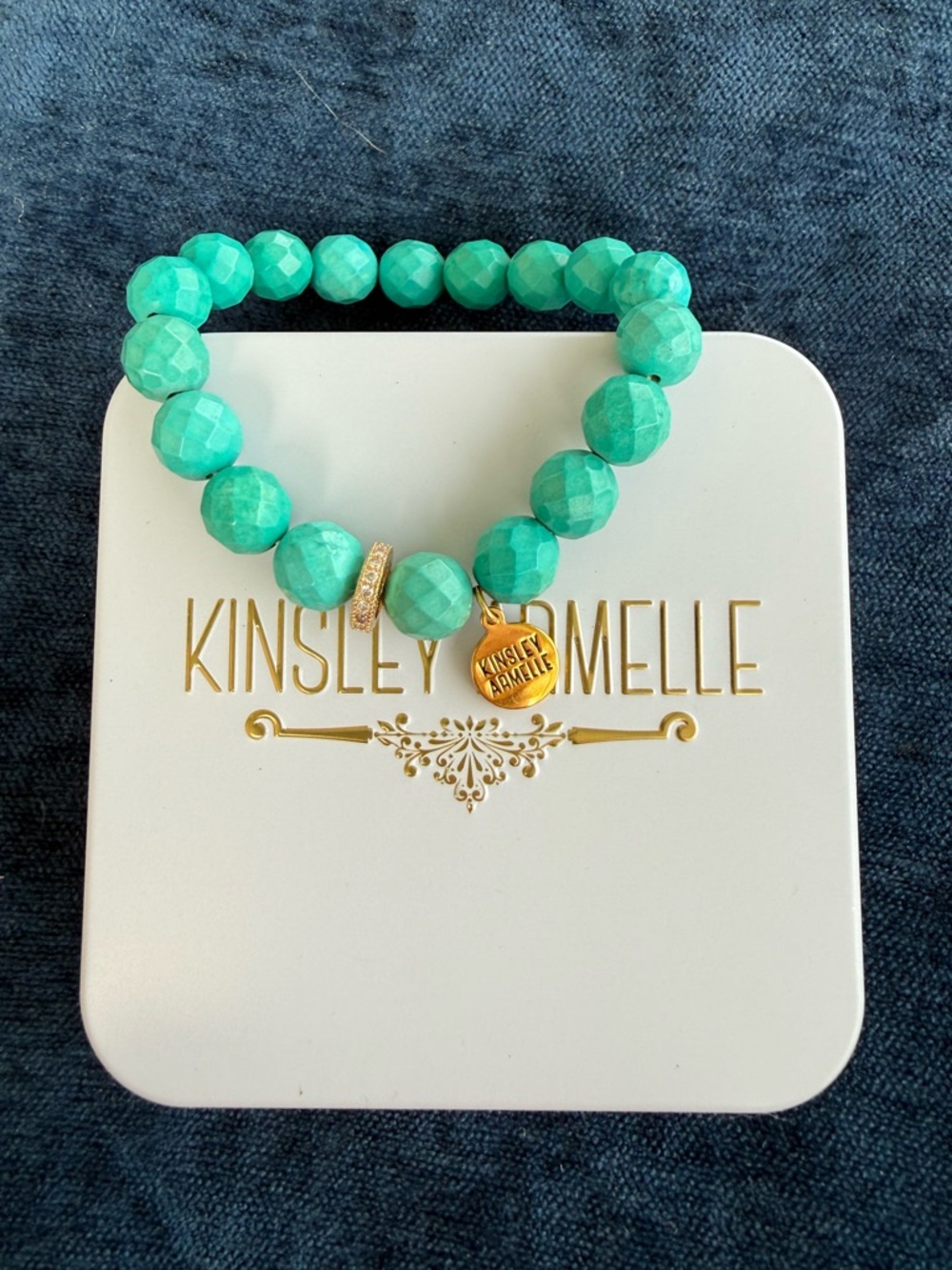 Kinsley Armelle Turquoise Faceted Bead Bracelet with Gold Charm